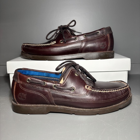 Timberland Mens Boat Shoes Brown Leather Lace Up Casual Comfort Loafers Size 11 - Picture 1 of 7